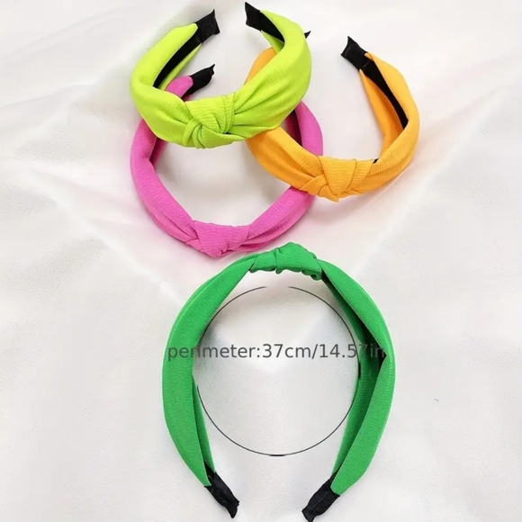 4 Neon Color Knotted Wide Brimmed Head Bands - Picture 3 of 5